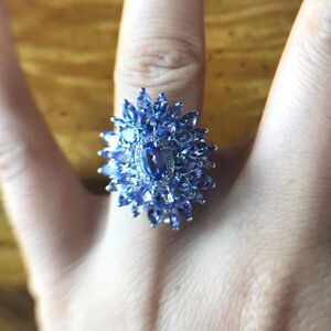 Natural Tanzanite Sterling Silver Cocktail Ring Size 7